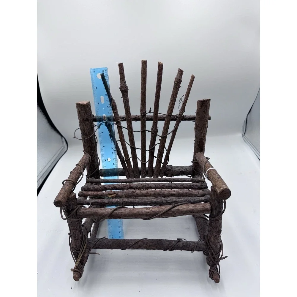 Vintage 12 In H Miniature Hand Made Rustic Wooden Twig Folk Art Rocking Chair